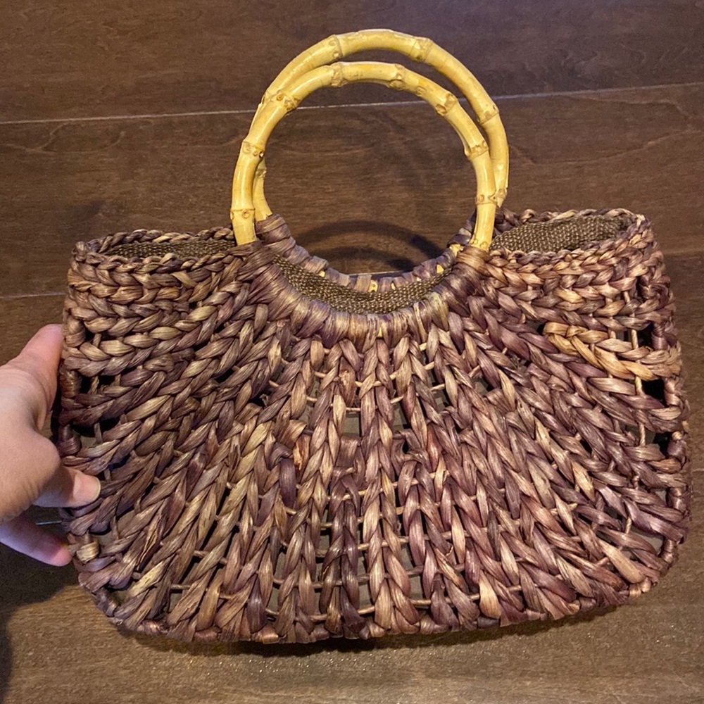 Straw Tote with Bamboo Handles